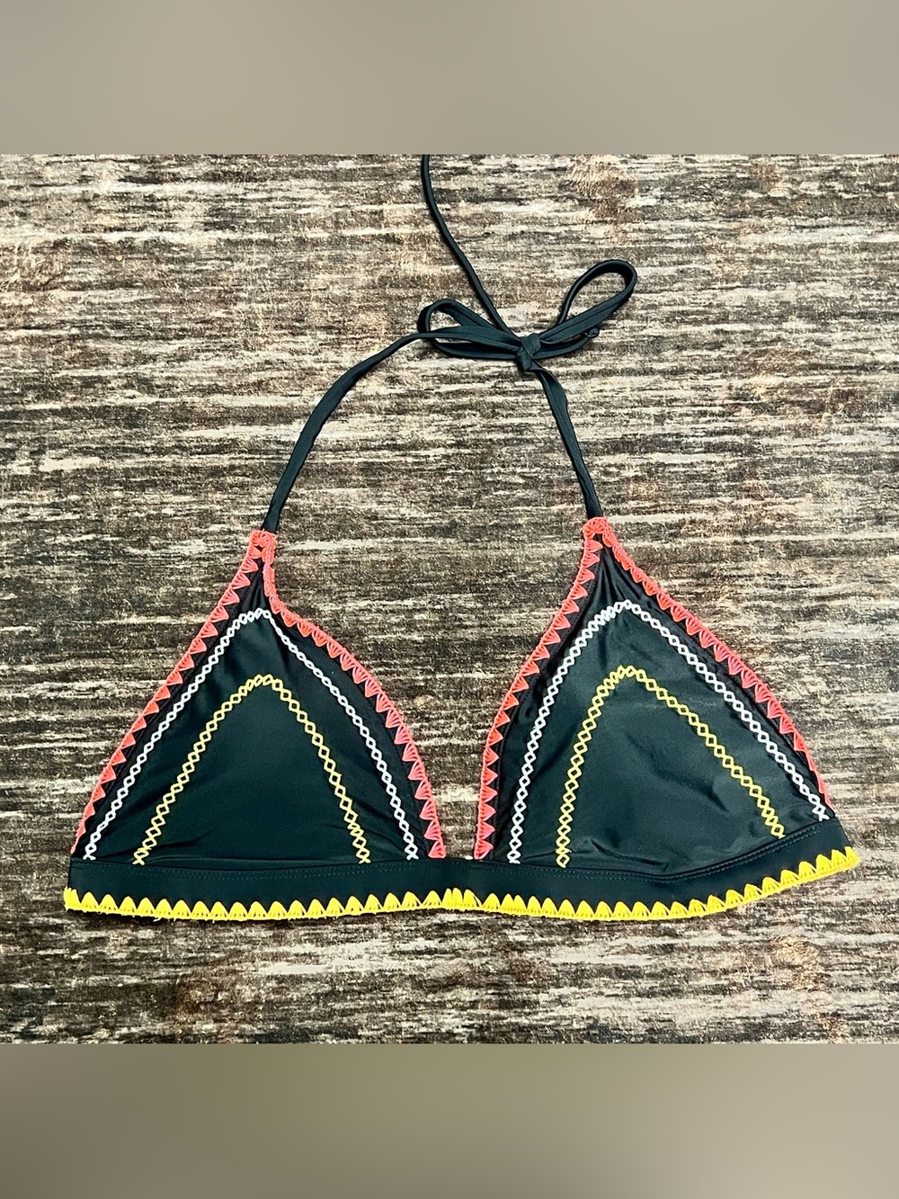 Black Triangle Bikini Top with Colorful Trim